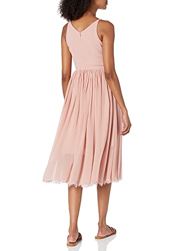 Vestido midi sin mangas para mujer, estilo fit and flare, diseño mezclado con escote pronunciado