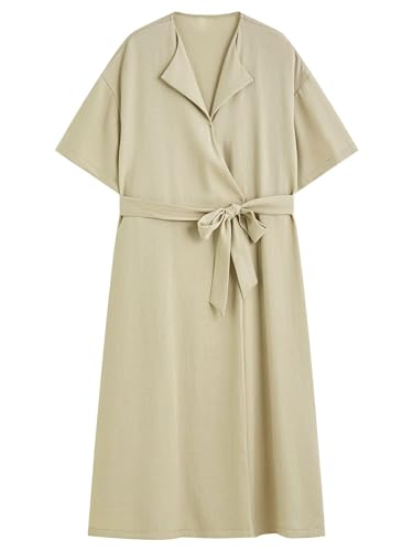 Vestido de verano para mujer entallado, liso, con solapa, informal, de media longitud