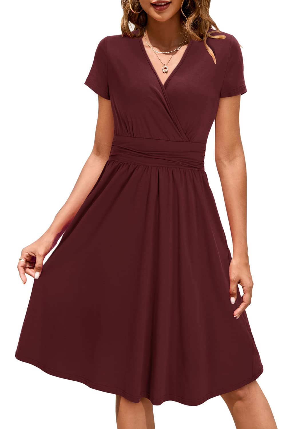 Vestido de verano para mujer, floral, manga corta, hasta la rodilla, con bolsillos, estilo casual y cómodo