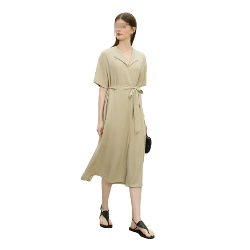 Vestido de verano para mujer entallado, liso, con solapa, informal, de media longitud
