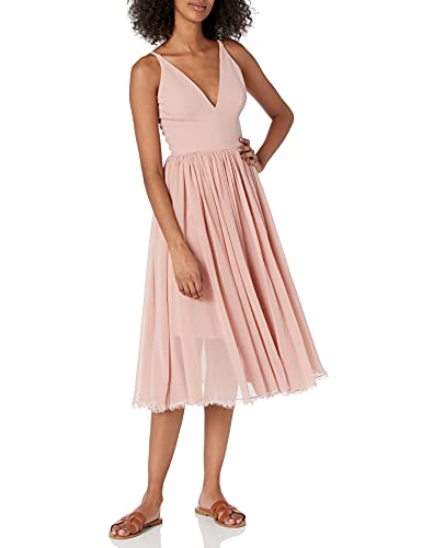 Vestido midi sin mangas para mujer, estilo fit and flare, diseño mezclado con escote pronunciado
