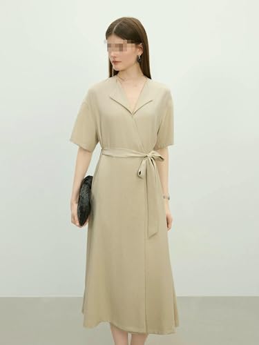 Vestido de verano para mujer entallado, liso, con solapa, informal, de media longitud