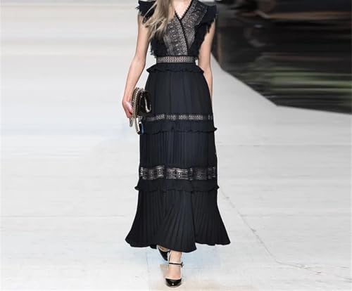 Vestido de princesa sin mangas para mujer con volantes y detalles huecos, estilo elegante