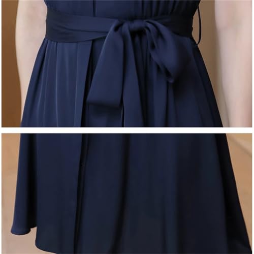 Vestido de seda de morera para mujer, de longitud media, con solapa, color liso, estilo versátil e intelectual