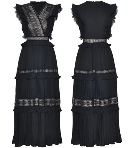 Vestido de princesa sin mangas para mujer con volantes y detalles huecos, estilo elegante