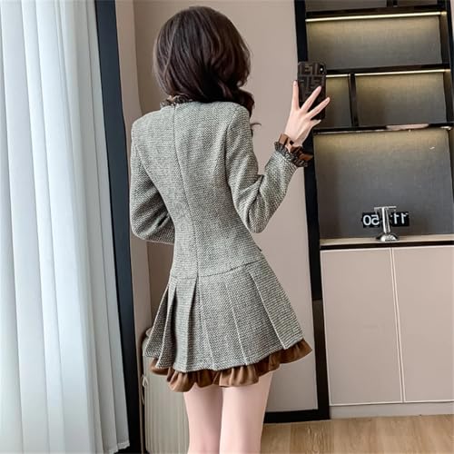 Vestido corto de tweed para mujer con volantes, manga larga y botones, estilo elegante y moderno