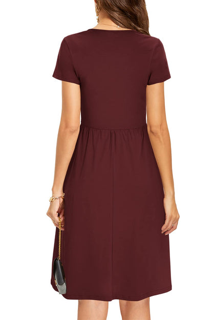 Vestido de verano para mujer, floral, manga corta, hasta la rodilla, con bolsillos, estilo casual y cómodo