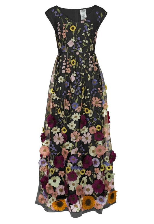 Vestido largo para mujer con apliques florales 3D, estilo elegante y moderno