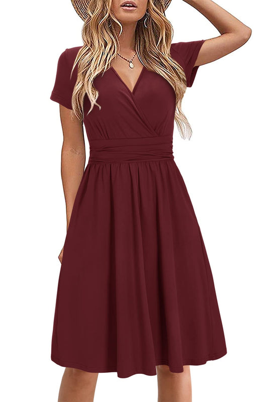 Vestido de verano para mujer, floral, manga corta, hasta la rodilla, con bolsillos, estilo casual y cómodo